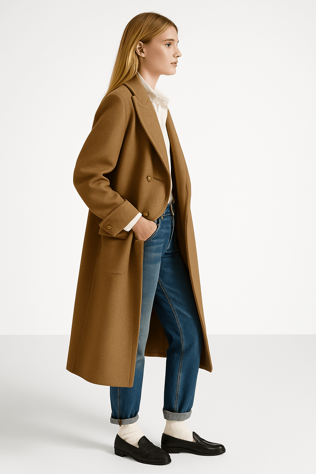 Women’s Classic Long Double Breasted Wool Coat