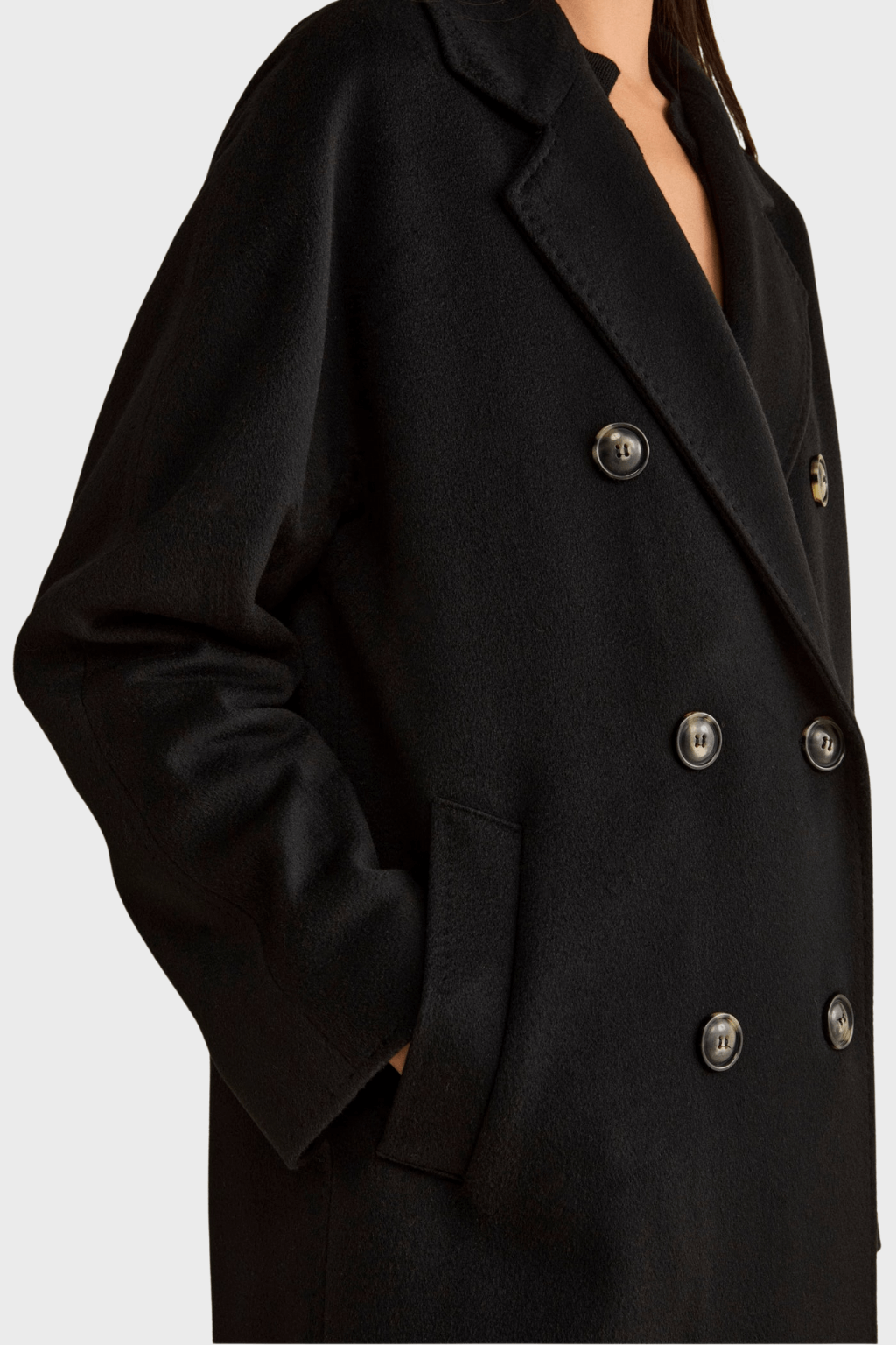 Oversized Double Breasted Coat in Pure Black Cashmere