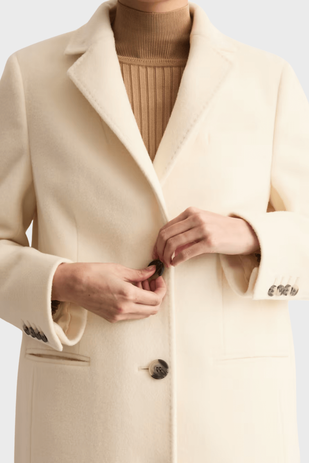 Pure Beige Wool Single Breasted Coat