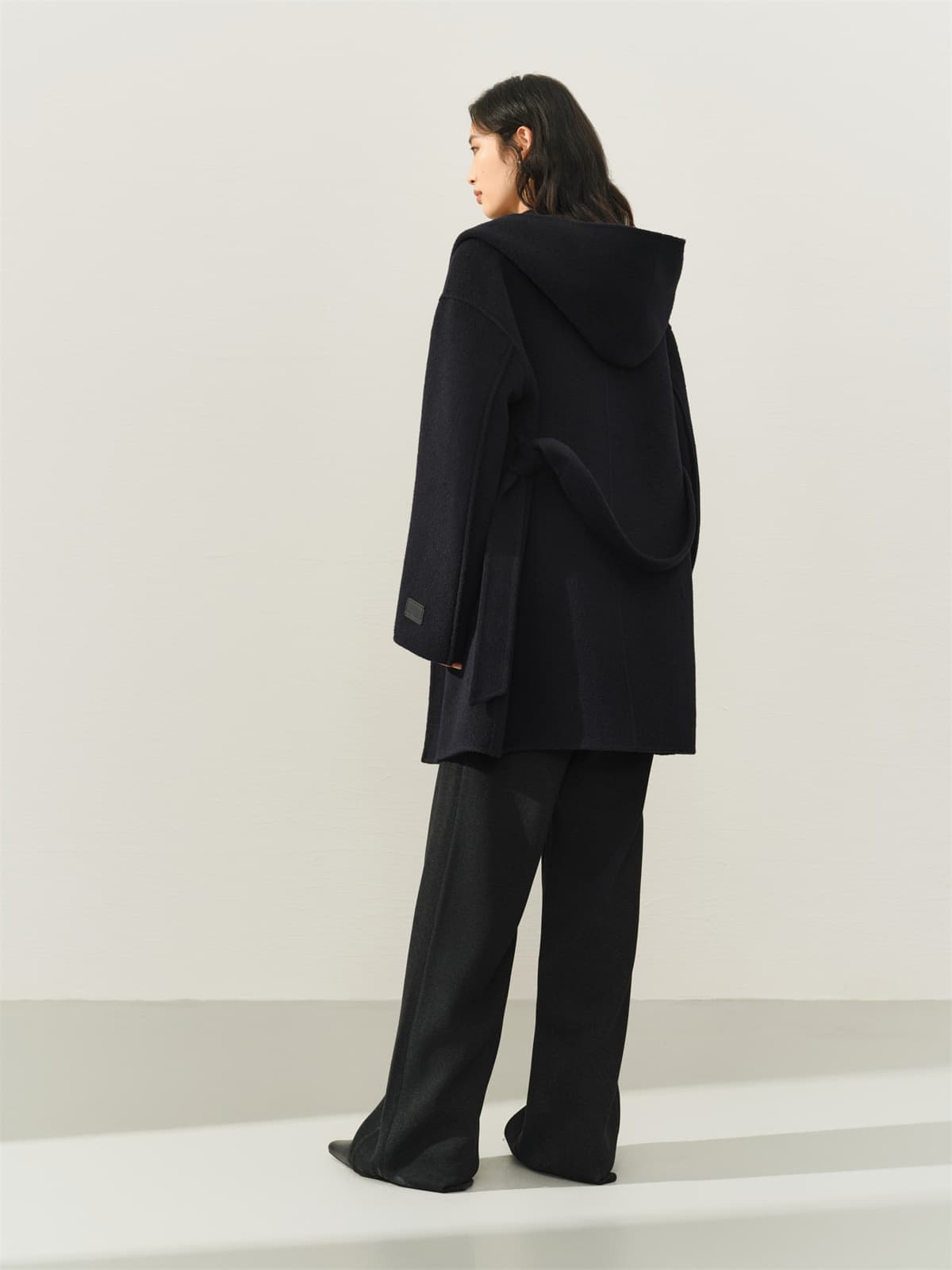 Women's Black Double-Face Wool Robe Cape Coat