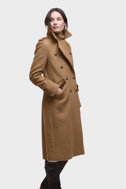 Classic Brown Wool Long Double Breasted Coat