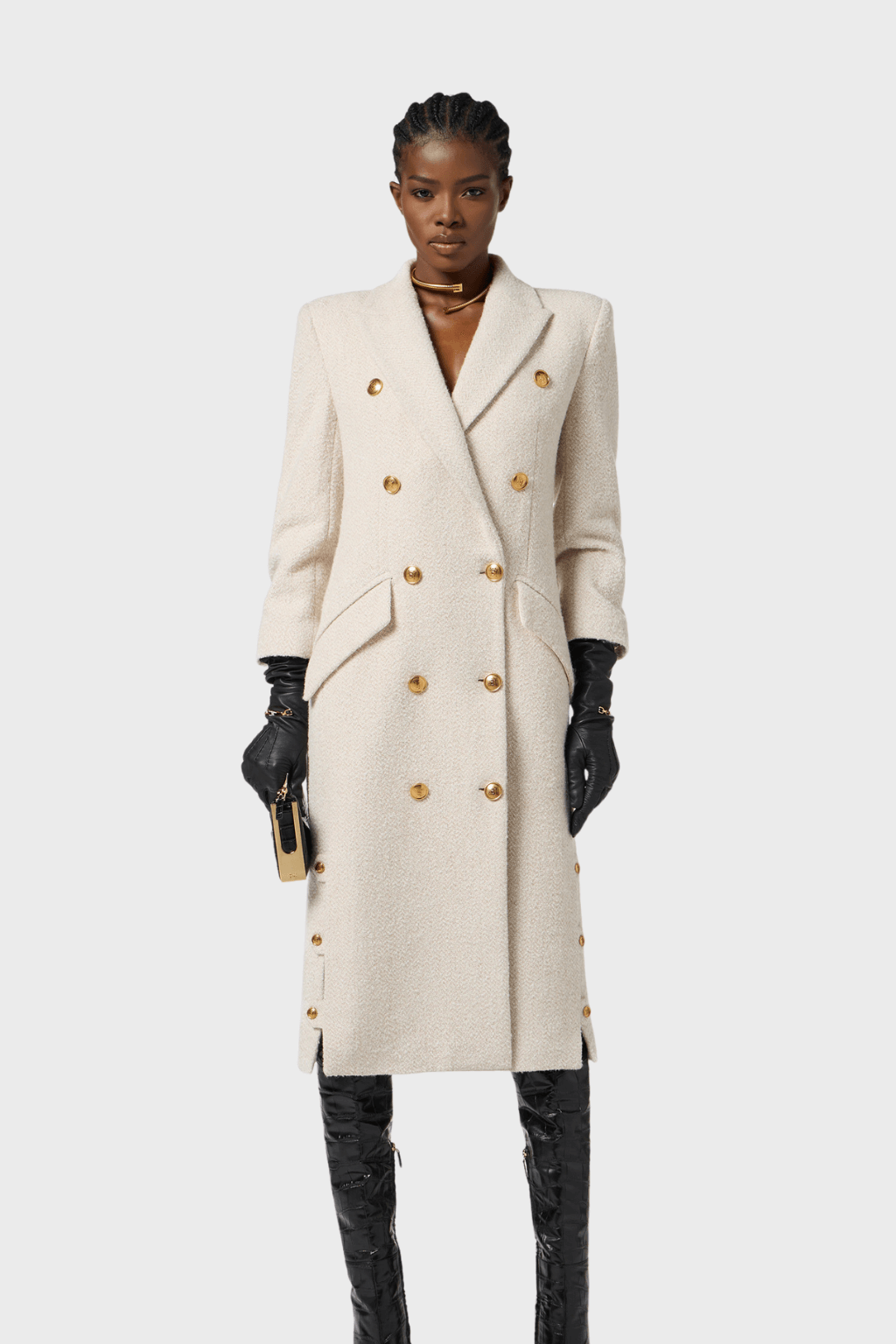 Classic White Long Double Breasted Cashmere Coat
