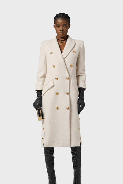 Classic White Long Double Breasted Cashmere Coat