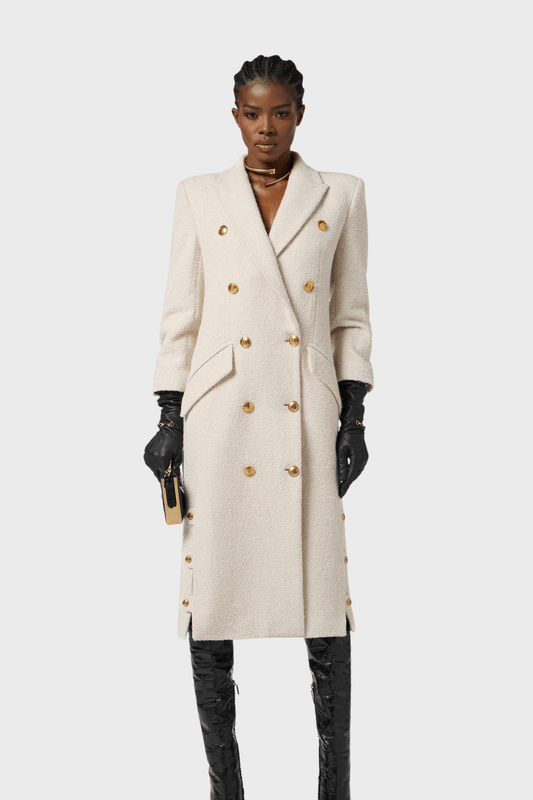 Classic White Long Double Breasted Cashmere Coat