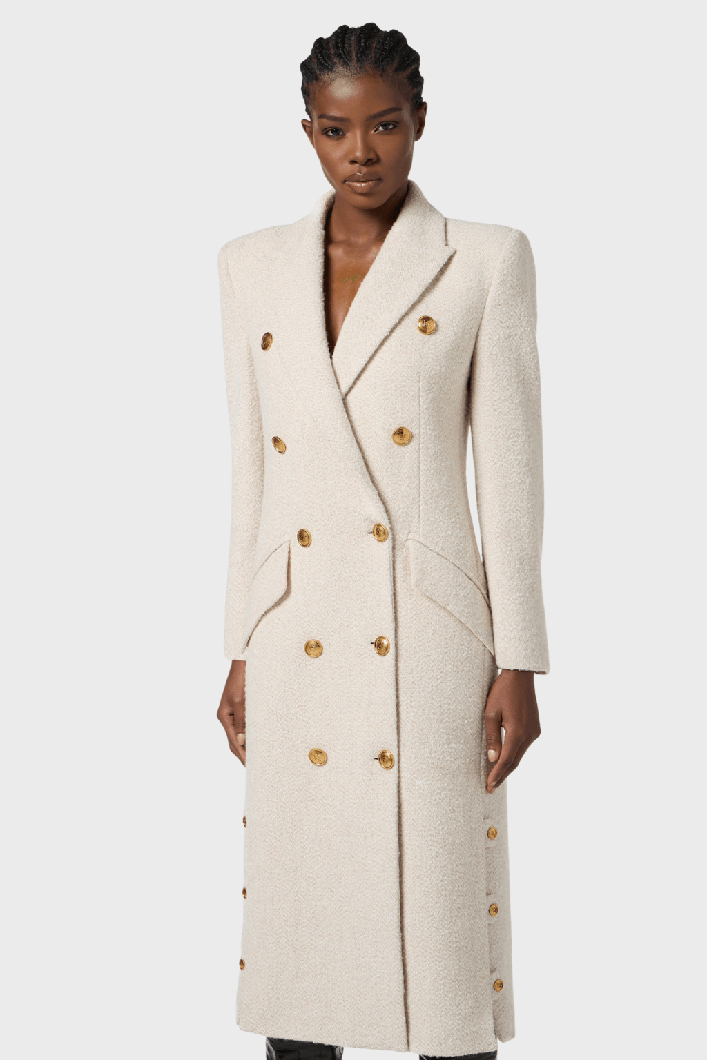 Classic White Long Double Breasted Cashmere Coat