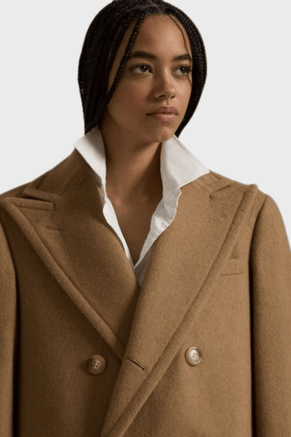 Brown Wool Belted Double Breasted Long Coat