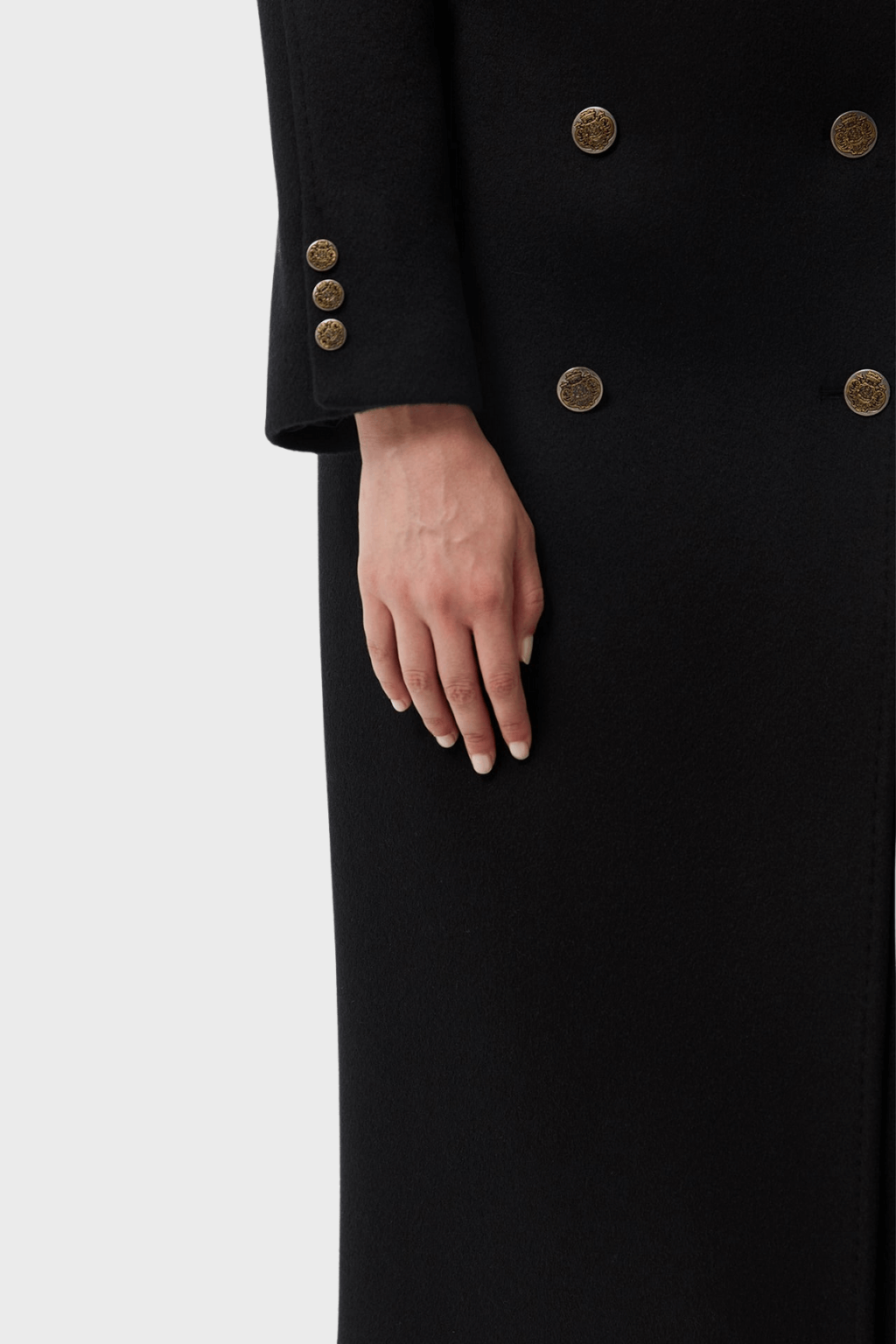 Cappotto lungo classico in lana nera da donna | Cappotto invernale doppiopetto