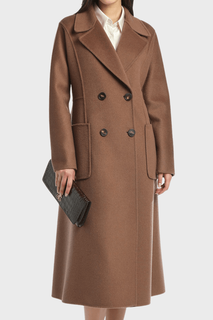 Luxury Women’s Double Breasted Brown Wool Coat