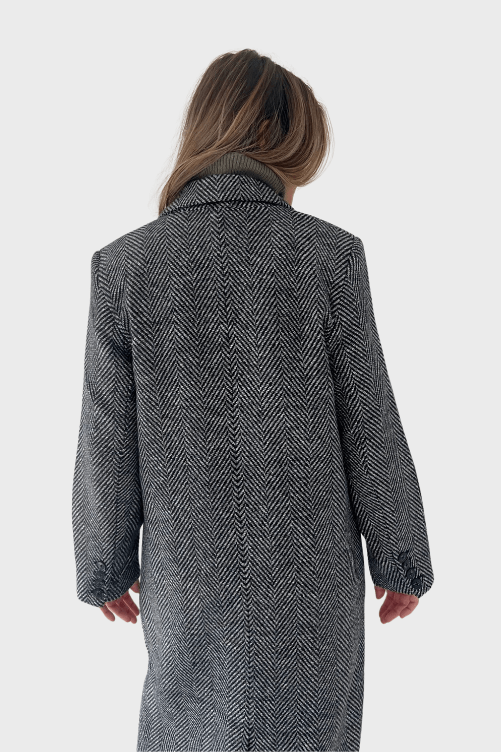 Black and White Double-Breasted Wool Coat