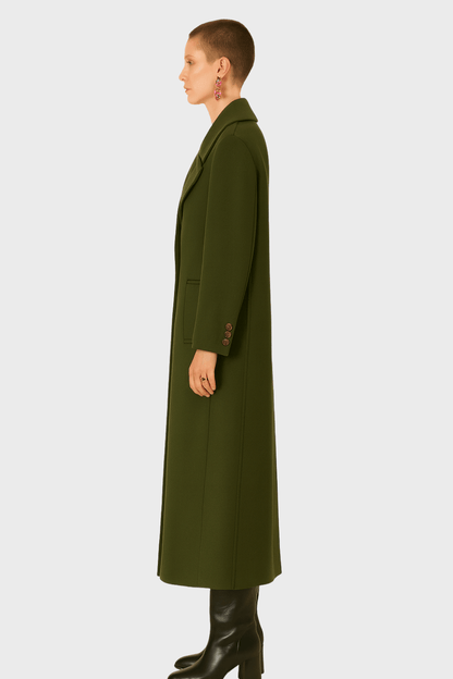 Green Wool Long Double Breasted Coat