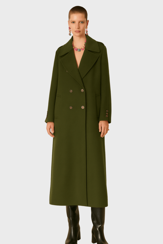 Green Wool Long Double Breasted Coat