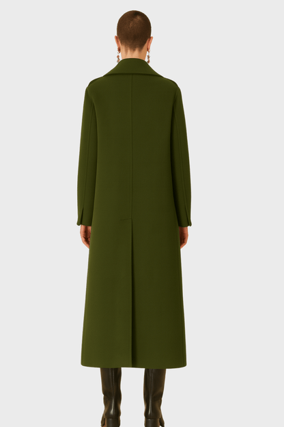 Green Wool Long Double Breasted Coat