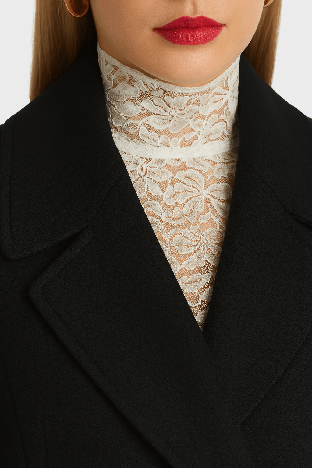 Elegant Black Double Breasted Wool Long Coat