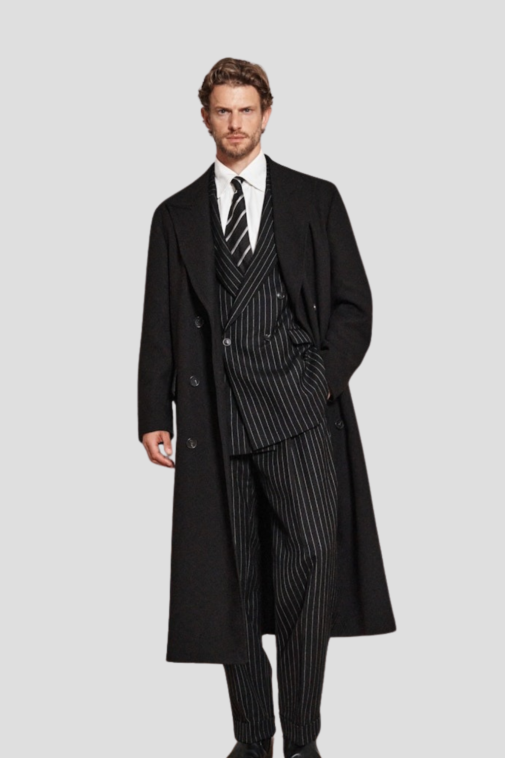 Men Black Long wool Coat