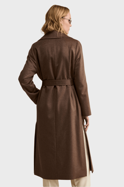 Long Wrap Belted Coat in Brown Pure Cashmere