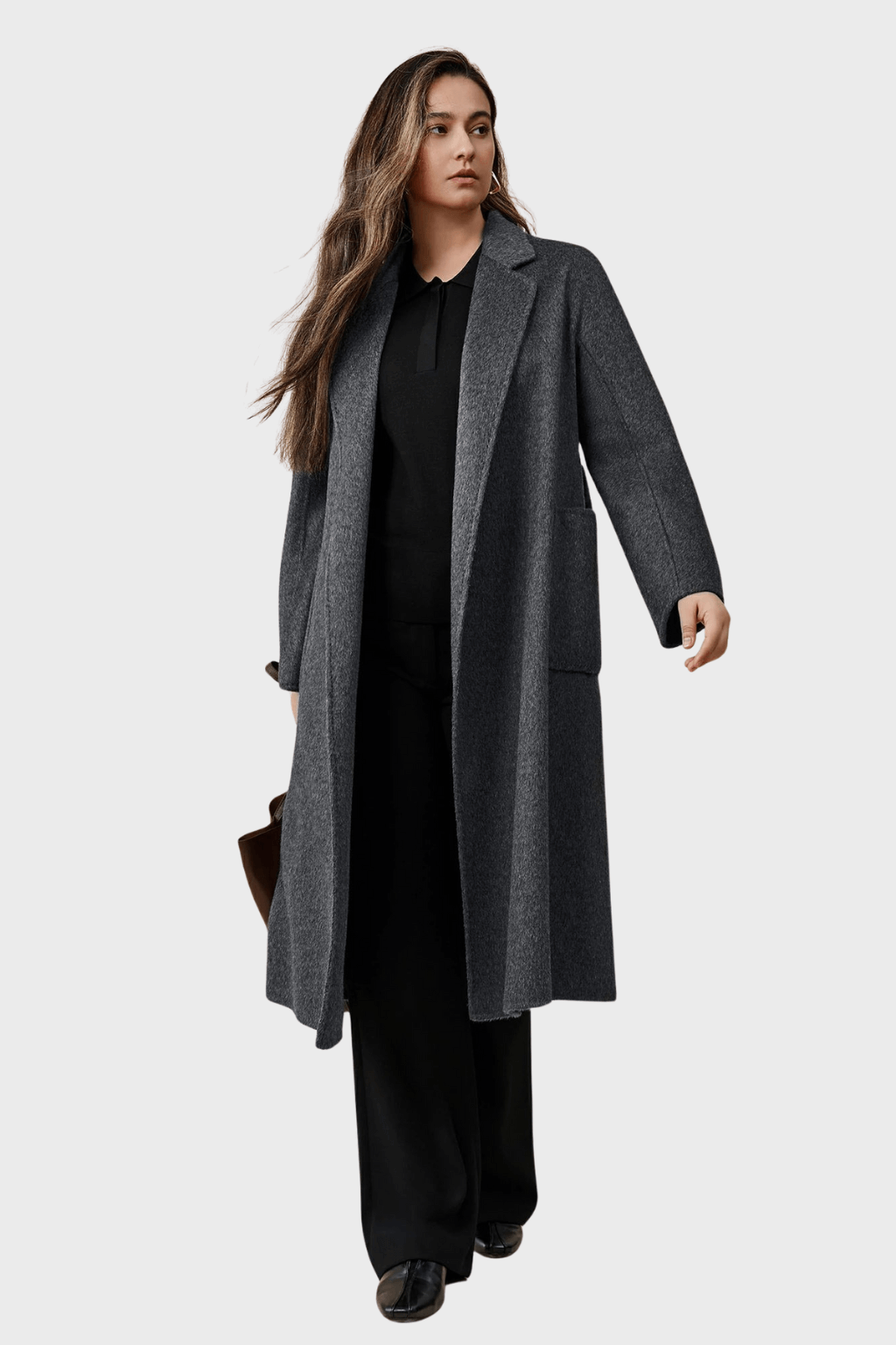 Belted Double-Breasted Grey Wool Coat