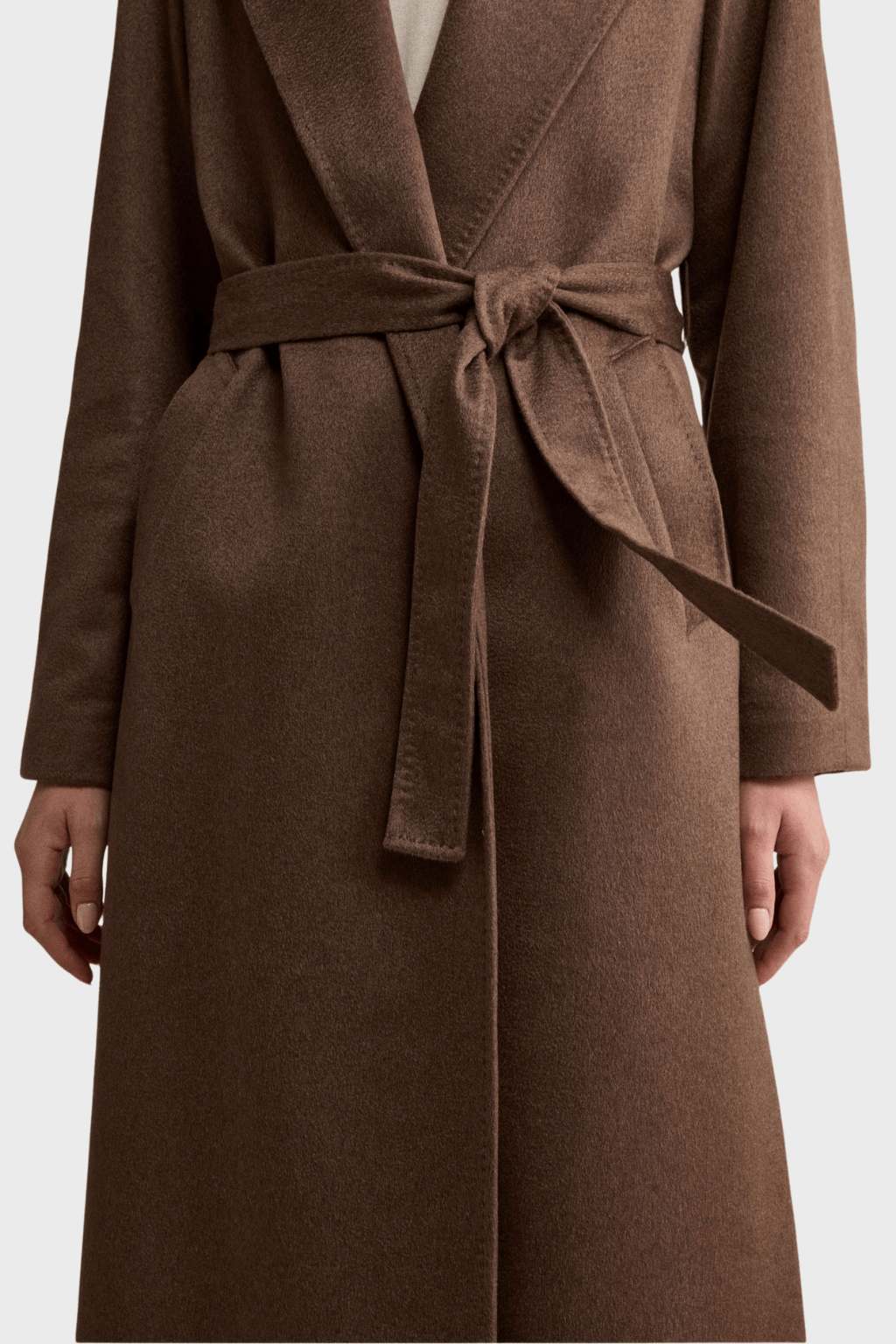 Long Wrap Belted Coat in Brown Pure Cashmere