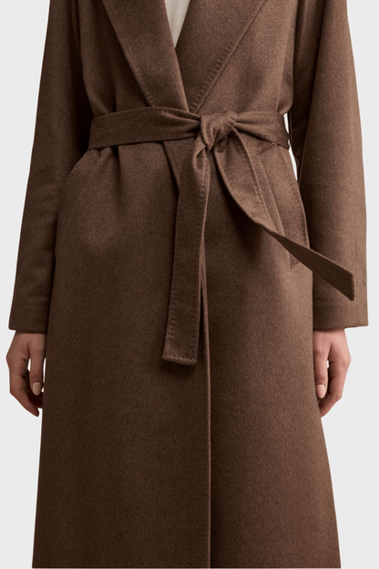 Long Wrap Belted Coat in Brown Pure Cashmere