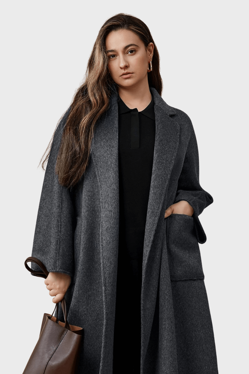 Belted Double-Breasted Grey Wool Coat
