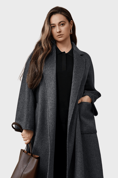 Belted Double-Breasted Grey Wool Coat