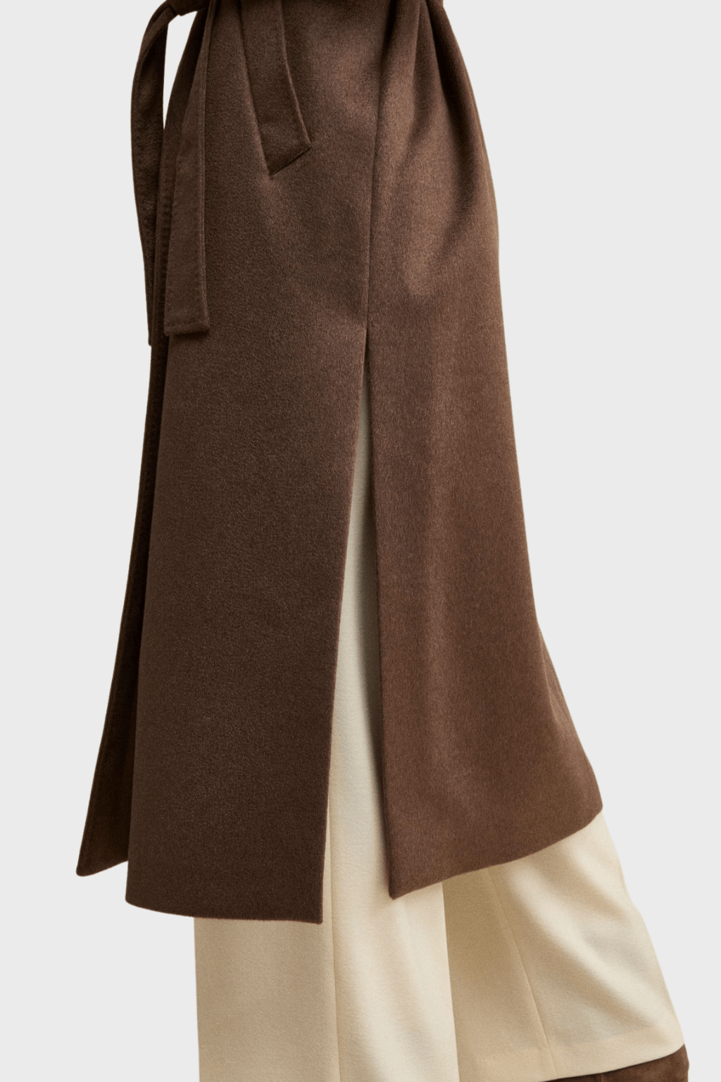 Long Wrap Belted Coat in Brown Pure Cashmere