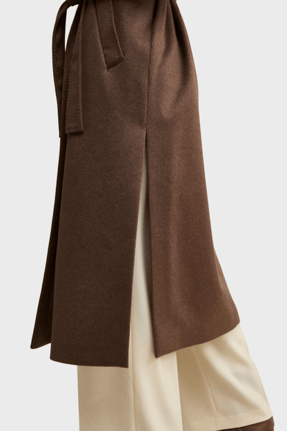 Long Wrap Belted Coat in Brown Pure Cashmere