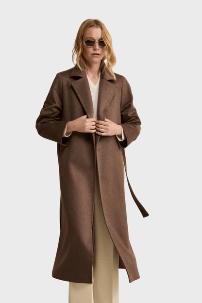 Long Wrap Belted Coat in Brown Pure Cashmere