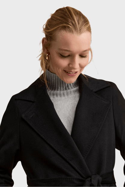 Long Wrap Belted Coat in Black Cashmere