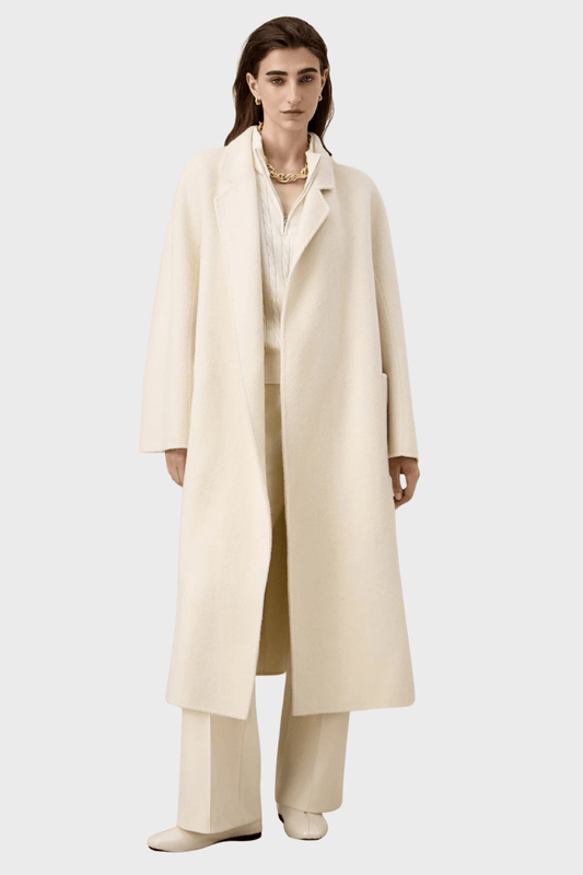 Double-Breasted White Wool Coat