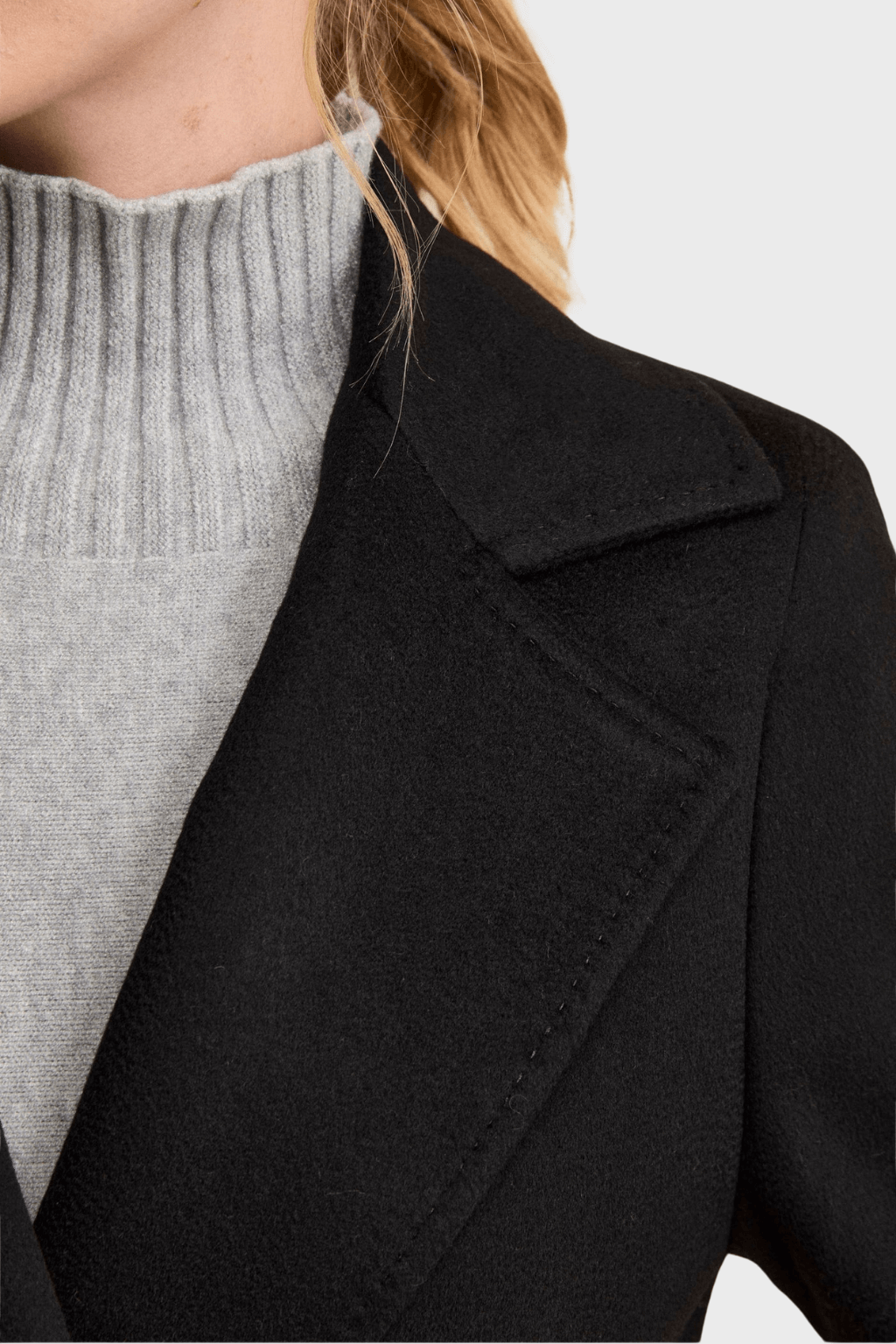 Long Wrap Belted Coat in Black Cashmere
