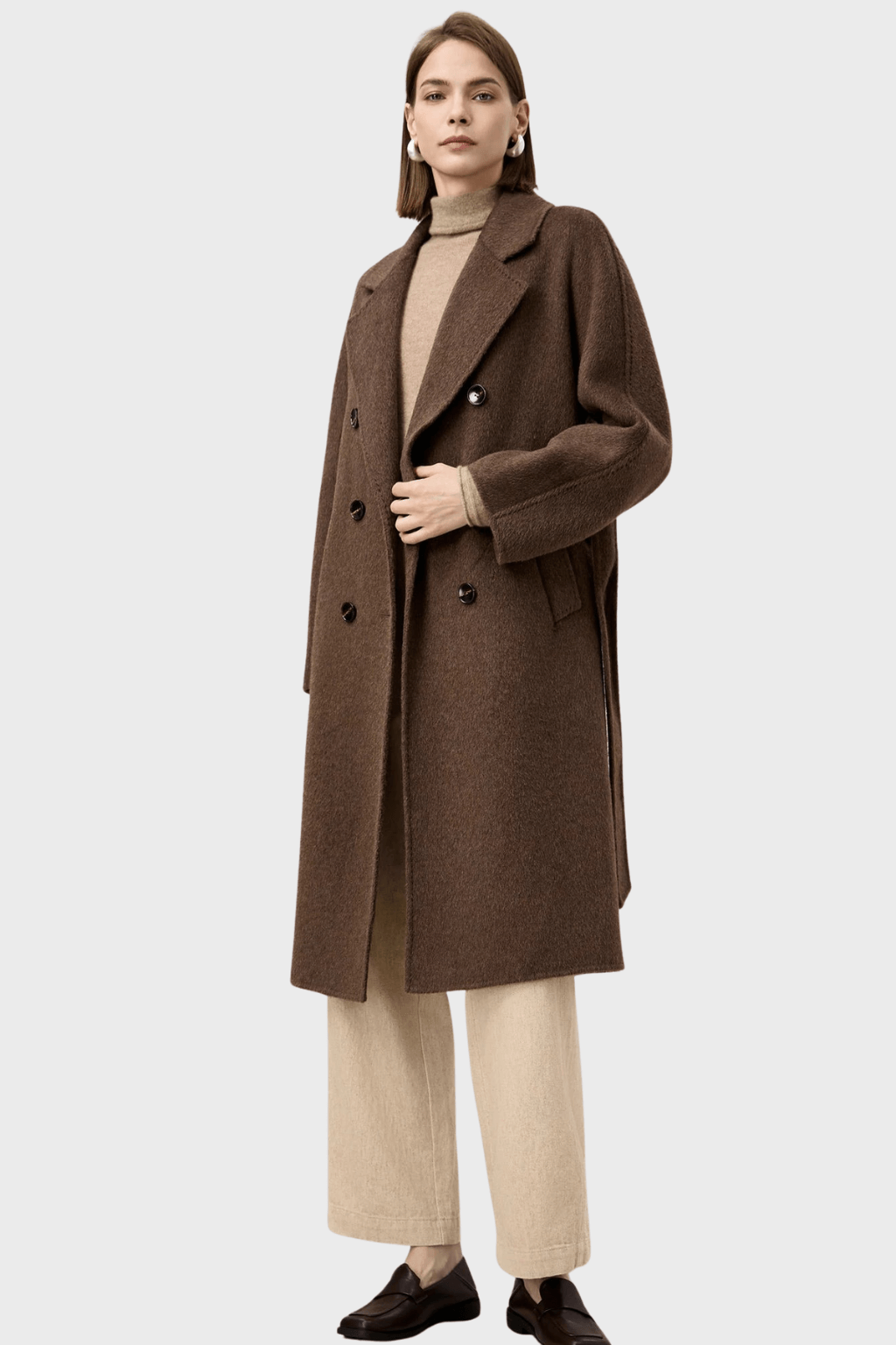 Double-Breasted Dark Brown Wool Coat