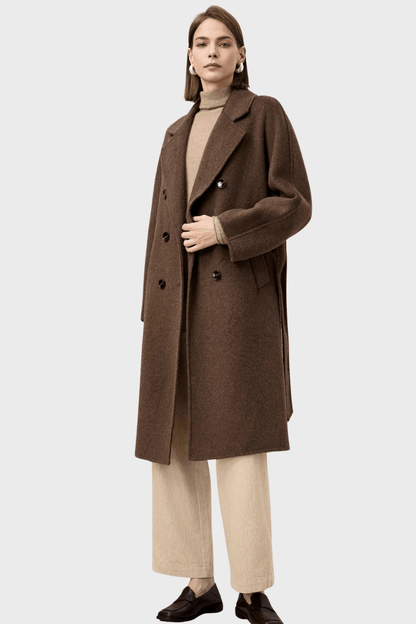 Double-Breasted Dark Brown Wool Coat