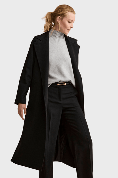 Long Wrap Belted Coat in Black Cashmere