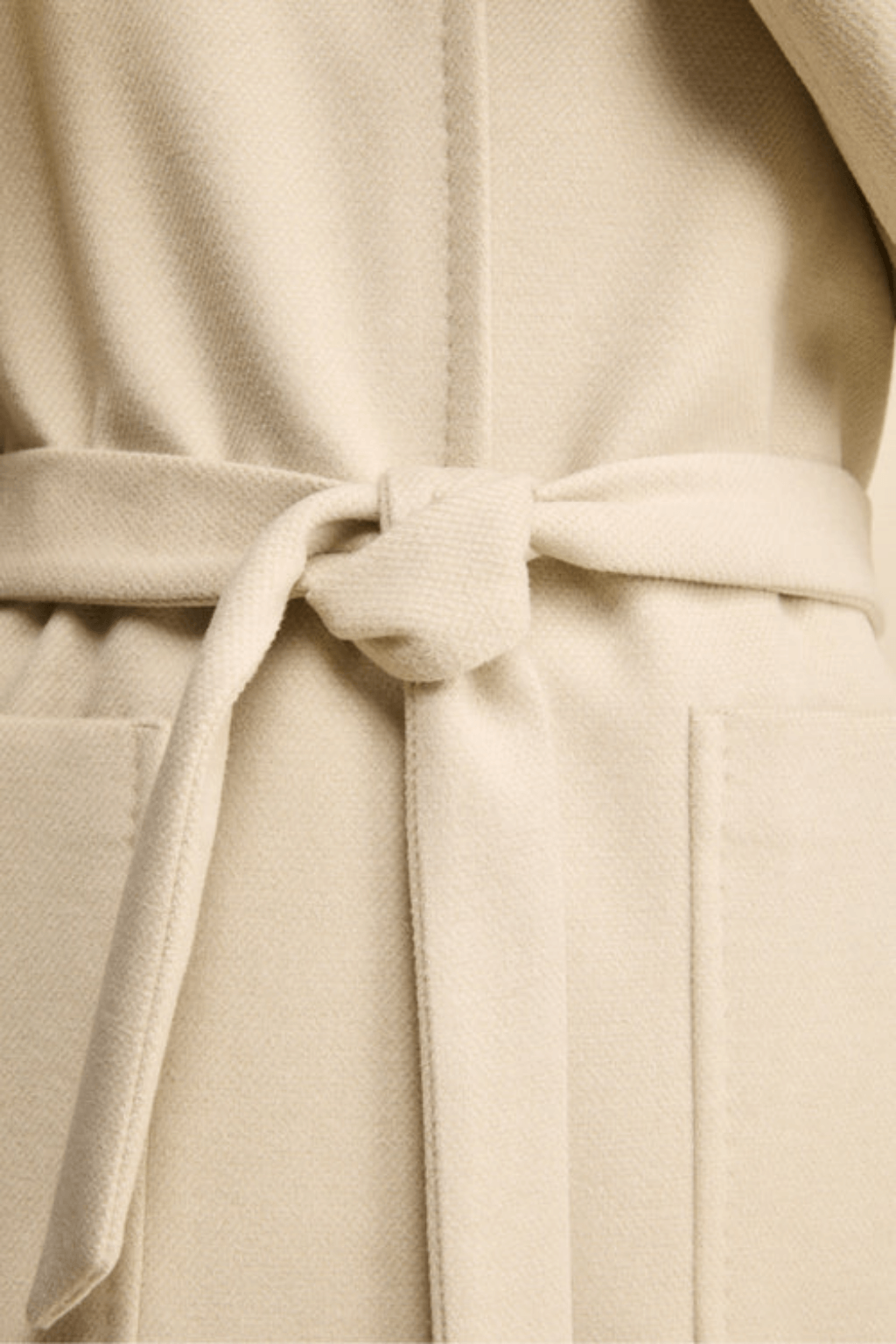 Long Lined Belted Beige Wool Coat