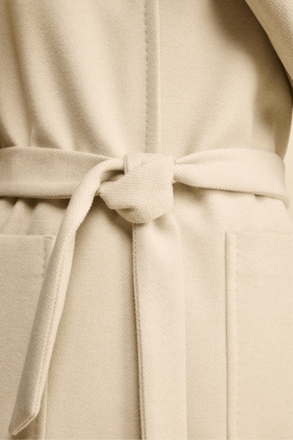 Long Lined Belted Beige Wool Coat