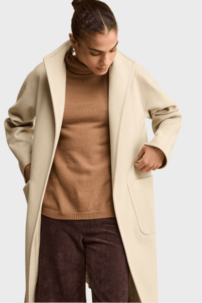 Long Lined Belted Beige Wool Coat