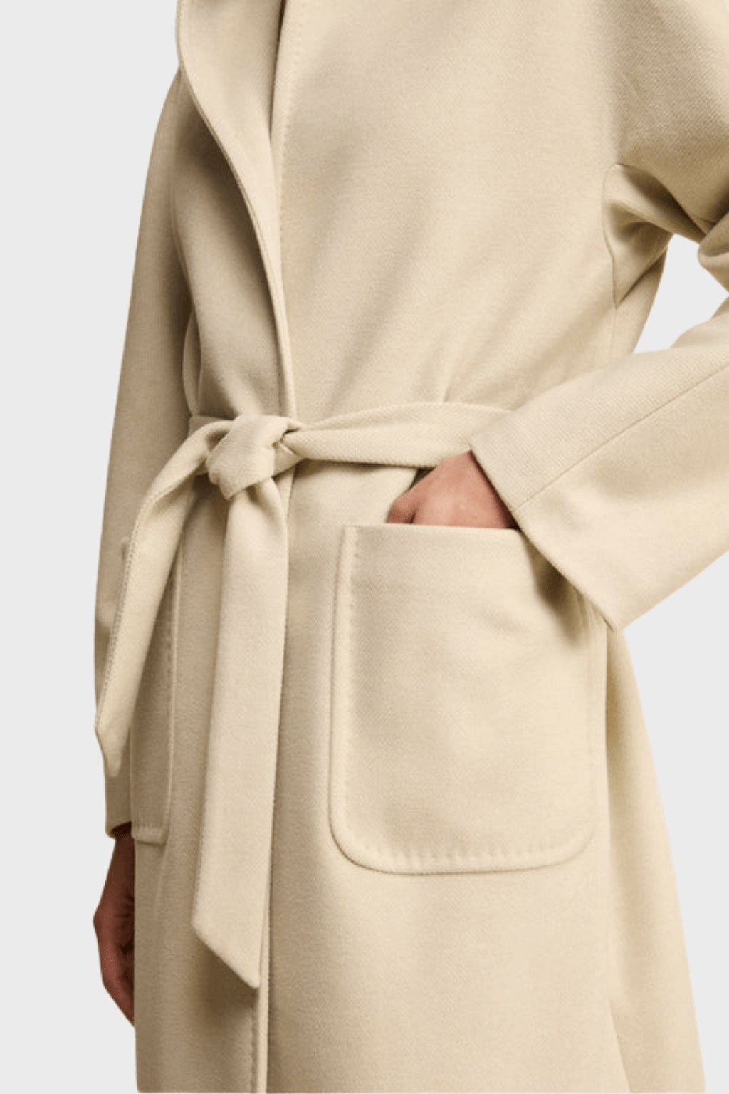 Long Lined Belted Beige Wool Coat