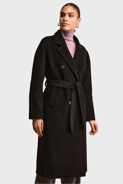 Double-Breasted Belted Black Cashmere Coat