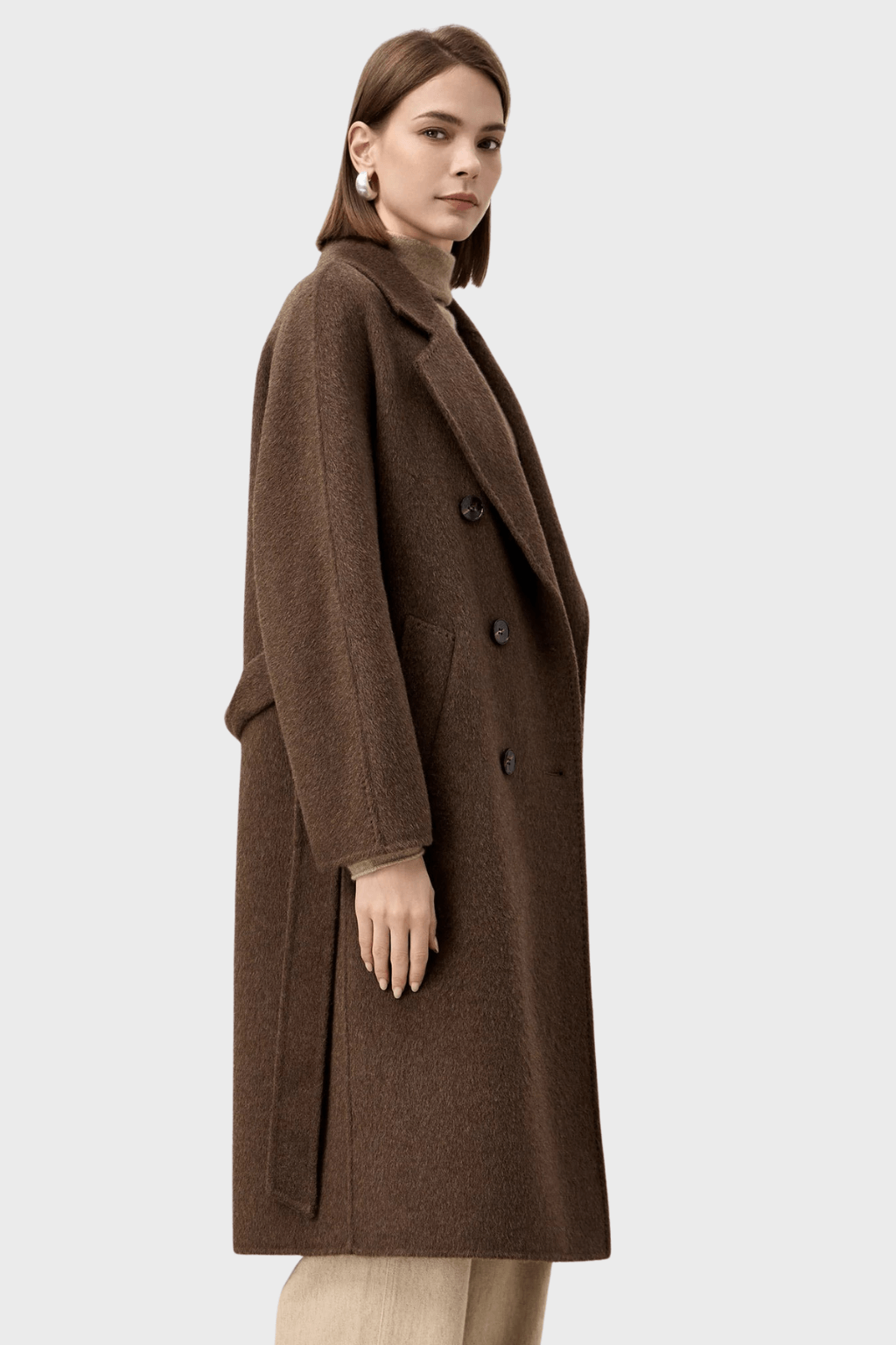 Double-Breasted Dark Brown Wool Coat