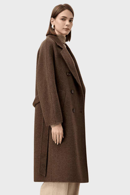Double-Breasted Dark Brown Wool Coat