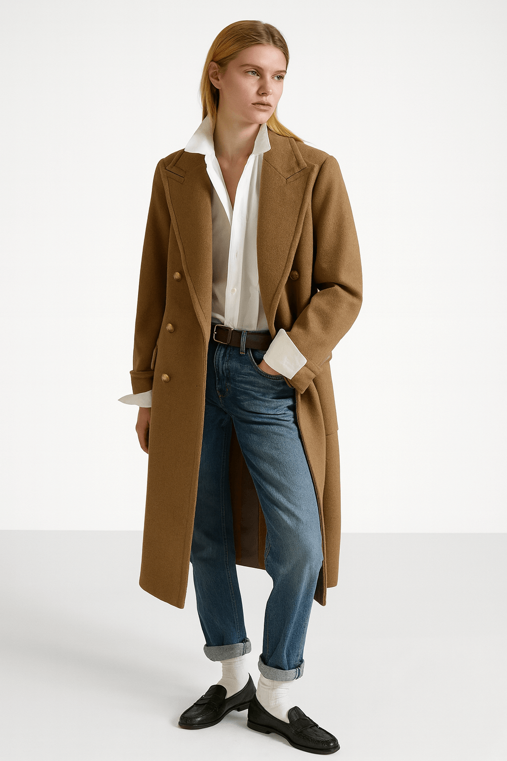 Women’s Classic Long Double Breasted Wool Coat