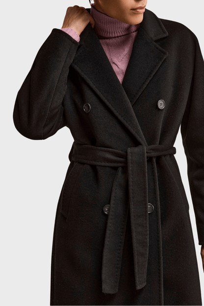 Double-Breasted Belted Black Cashmere Coat