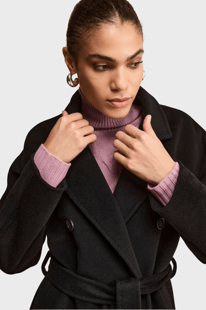 Double-Breasted Belted Black Cashmere Coat