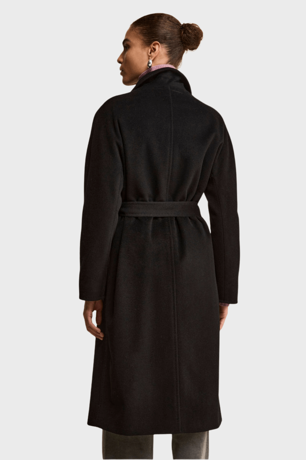 Double-Breasted Belted Black Cashmere Coat