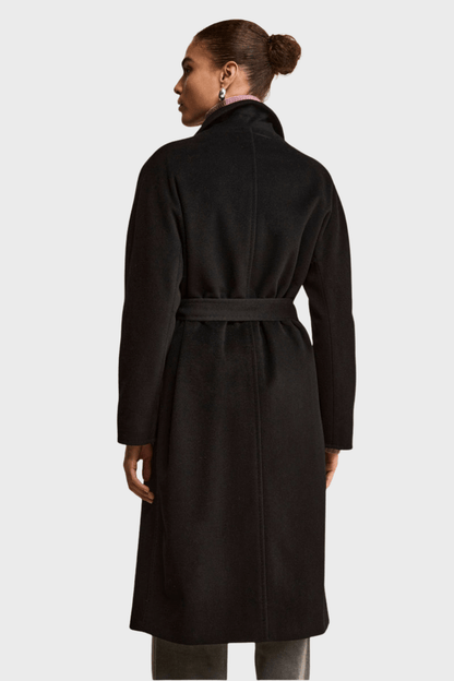 Double-Breasted Belted Black Cashmere Coat