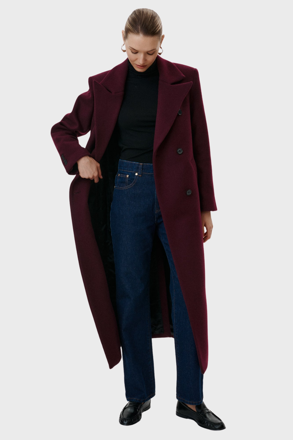 Wool Elegant Double Breasted Long Coat