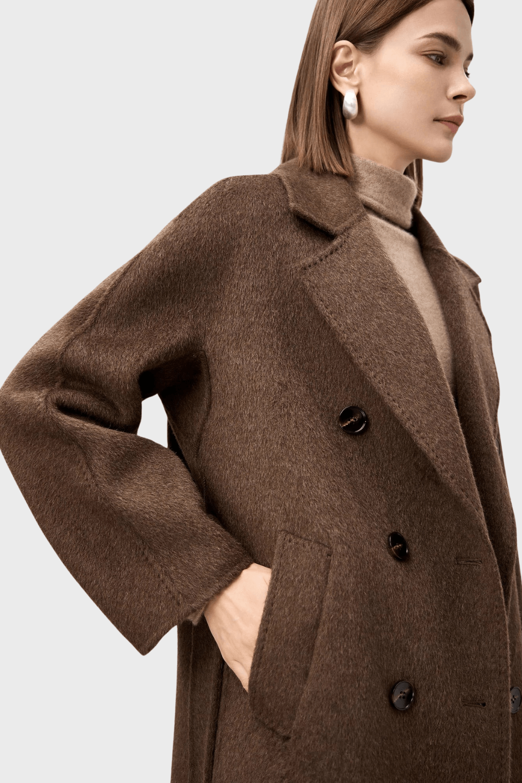 Double-Breasted Dark Brown Wool Coat
