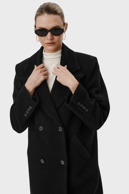 Wool Elegant Double Breasted Long Coat