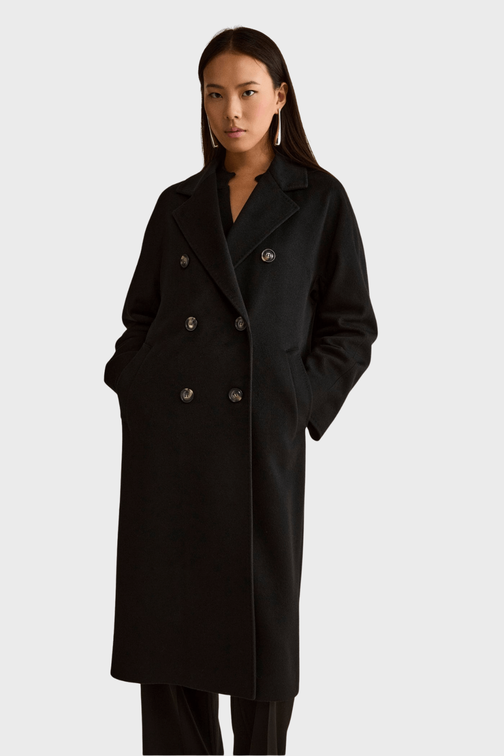 Oversized Double Breasted Coat in Pure Black Cashmere