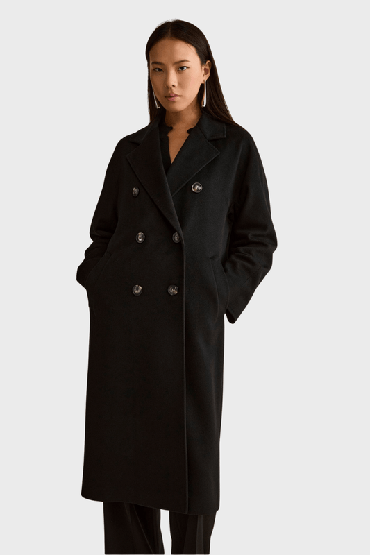 Oversized Double Breasted Coat in Pure Black Cashmere